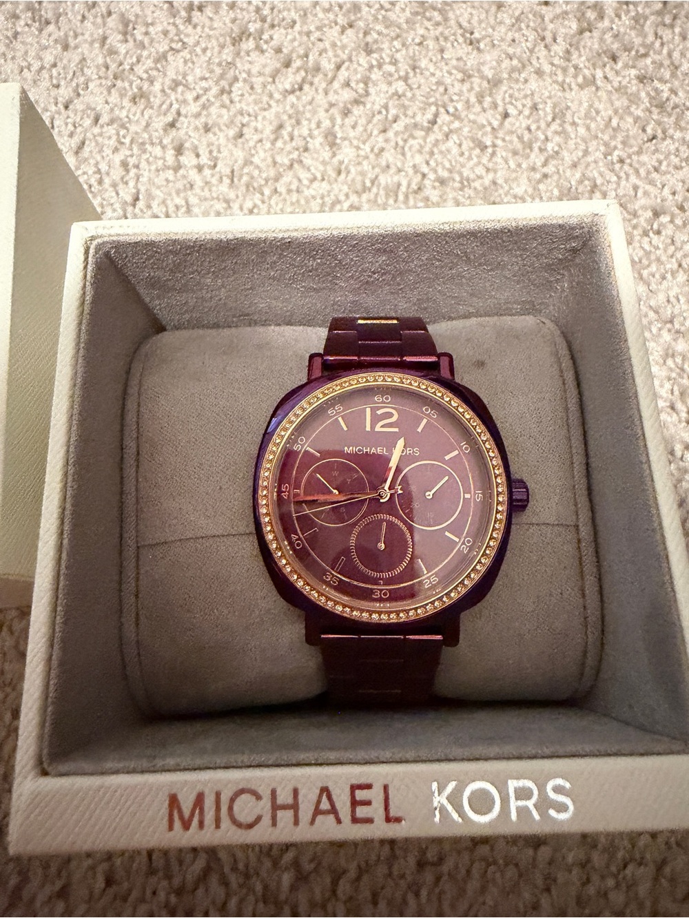 NWOT Michael Kors Women's Purple Crystal-Trim Chronograph Watch